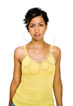 Mixed race young woman posing isolated over white