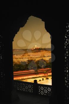 Mausoleum viewed through a balcony of the fort, Agra Fort, Taj Mahal, Agra, Uttar Pradesh, India