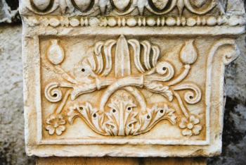 Close-up of carving on a wall, Stoa of Attalos, The Ancient Agora, Athens, Greece