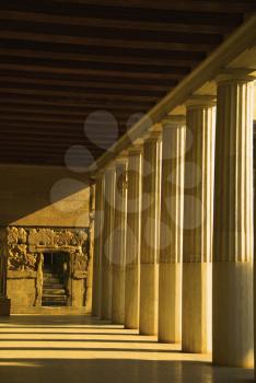 Colonnade of an ancient museum, Stoa of Attalos, The Ancient Agora, Athens, Greece