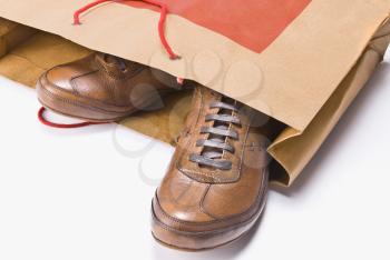 Close-up of a pair of shoes in a shopping bag