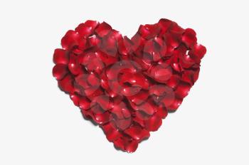 Heart shape made from red rose petals