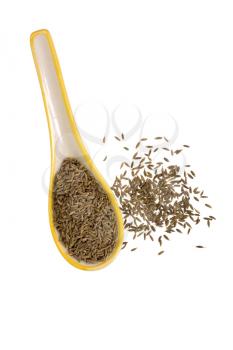 Close-up of cumin seeds in a spoon
