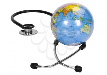 Close-up of a globe with a stethoscope