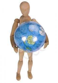 Close-up of an artist's figure holding a globe