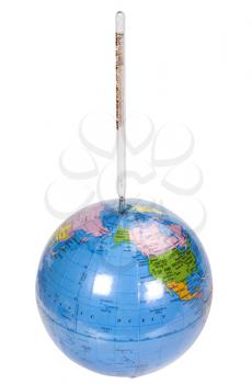 Close-up of a globe with a thermometer