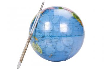Close-up of a globe with a thermometer