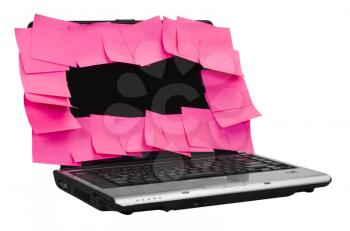 Adhesive notes attached on a laptop screen
