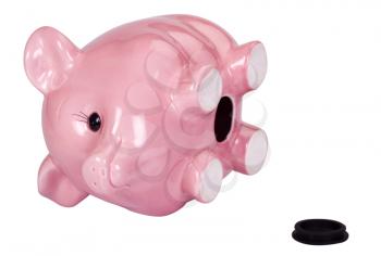 Close-up of a piggy bank lying down