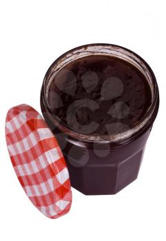 Close-up of a jar of strawberry jam