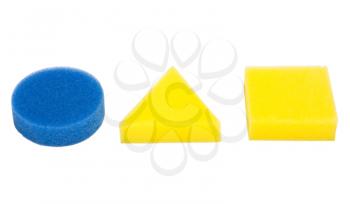 Close-up of bath sponges in a row