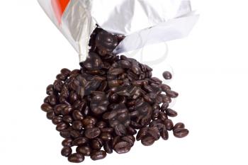 Coffee beans spilling out from a packet