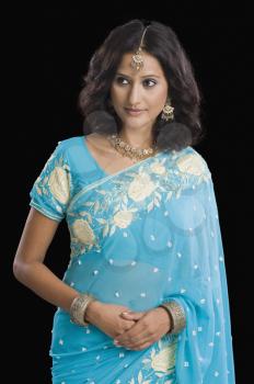 Close-up of a woman wearing a sari