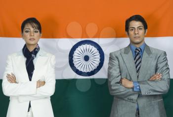 Business executives in front of an Indian flag