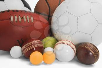 Close-up of assorted sports balls