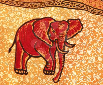 Close-up of an elephant's painting on a textile, Goa, India