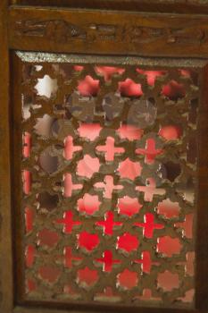 Close-up of a wooden window frame, Gwalior, Madhya Pradesh, India