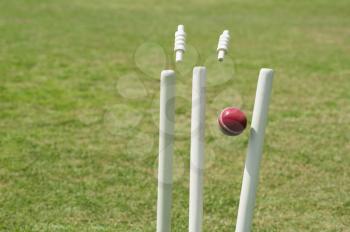 Cricket ball hitting stumps