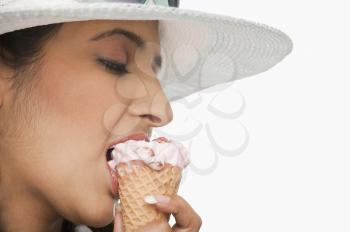 Woman eating an ice cream cone