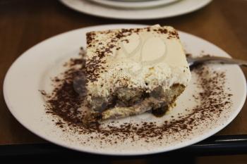 Close-up of Tiramisu in a plate