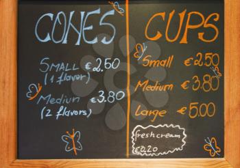 Close-up of a menu board at a restaurant, Ireland