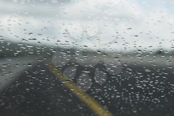 Rain drops on the windshield of a car, Dublin, Republic of Ireland