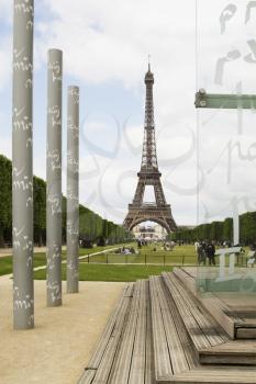 Columns with tower in the background, Eiffel Tower, Paris, France