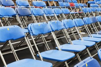 Rows of folding chairs, Oxford University, Oxford, Oxfordshire, England