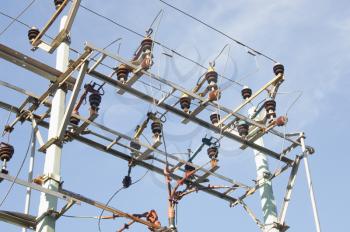 Low angle view of an electricity pylon, Tirupati, Andhra Pradesh, India
