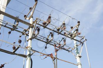 Low angle view of an electricity pylon, Tirupati, Andhra Pradesh, India