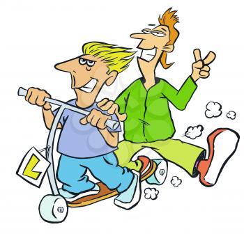 Royalty Free Clipart Image of Boys on a Scooter