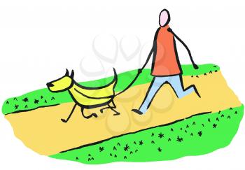 Royalty Free Clipart Image of a Man Walking a Dog