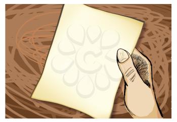 Royalty Free Clipart Image of a Hand Holding a Sheet of Paper