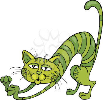 Royalty Free Clipart Image of a Green Cat Stretching