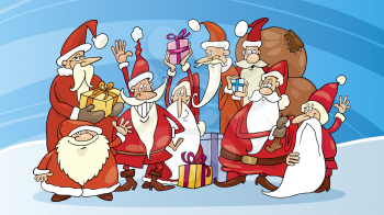 Royalty Free Clipart Image of Santas in the Snow