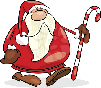 Royalty Free Clipart Image of a Santa With a Big Candy Cane