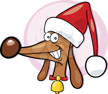 Royalty Free Clipart Image of a Dog in a Santa Hat