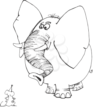 Royalty Free Clipart Image of an Elephant and a Mouse
