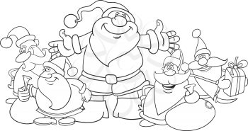 Royalty Free Clipart Image of Five Santas