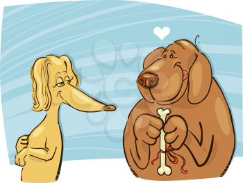 Royalty Free Clipart Image of a Dog In Love With a Gift for a Female Dog