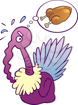 Royalty Free Clipart Image of a Frightened Turkey