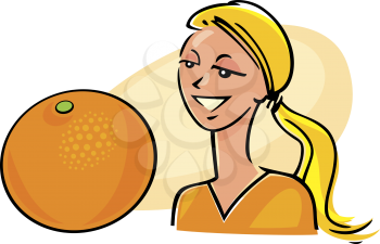 Royalty Free Clipart Image of a Woman and an Orange