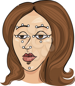 Royalty Free Clipart Image of Acupressure Points on a Woman's Face