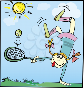 Royalty Free Clipart Image of a Little Girl Playing Tennis