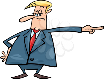 cartoon humorous illustration of angry boss firing somebody