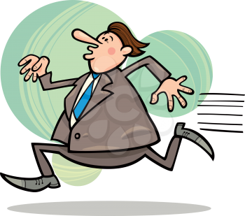 cartoon humorous illustration of funny running overweight businessman
