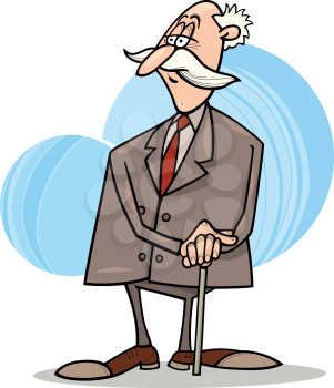 cartoon humorous illustration of senior businessman with cane