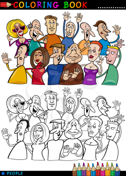 Coloring Book or Page Cartoon Illustration of Happy People Group having Fun and Laughing
