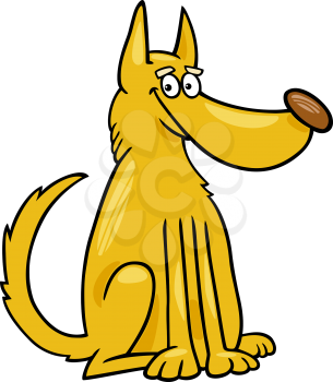 Cartoon Illustration of Funny Yellow Mongrel Dog 