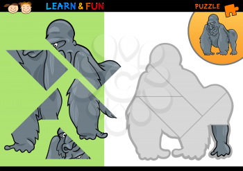 Cartoon Illustration of Education Puzzle Game for Preschool Children with Funny Gorilla